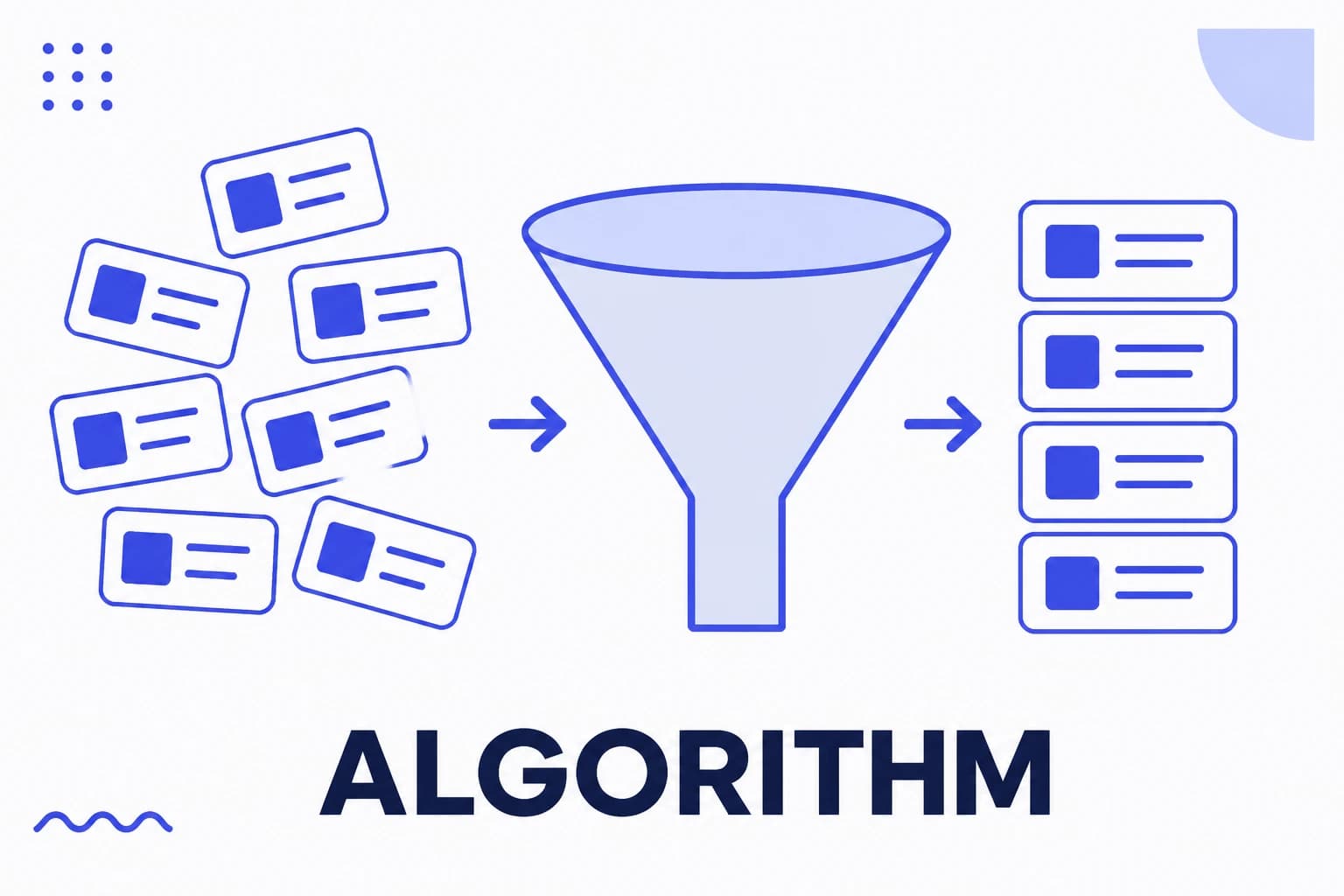 Illustration of the Instagram algorithm ranking content by surface