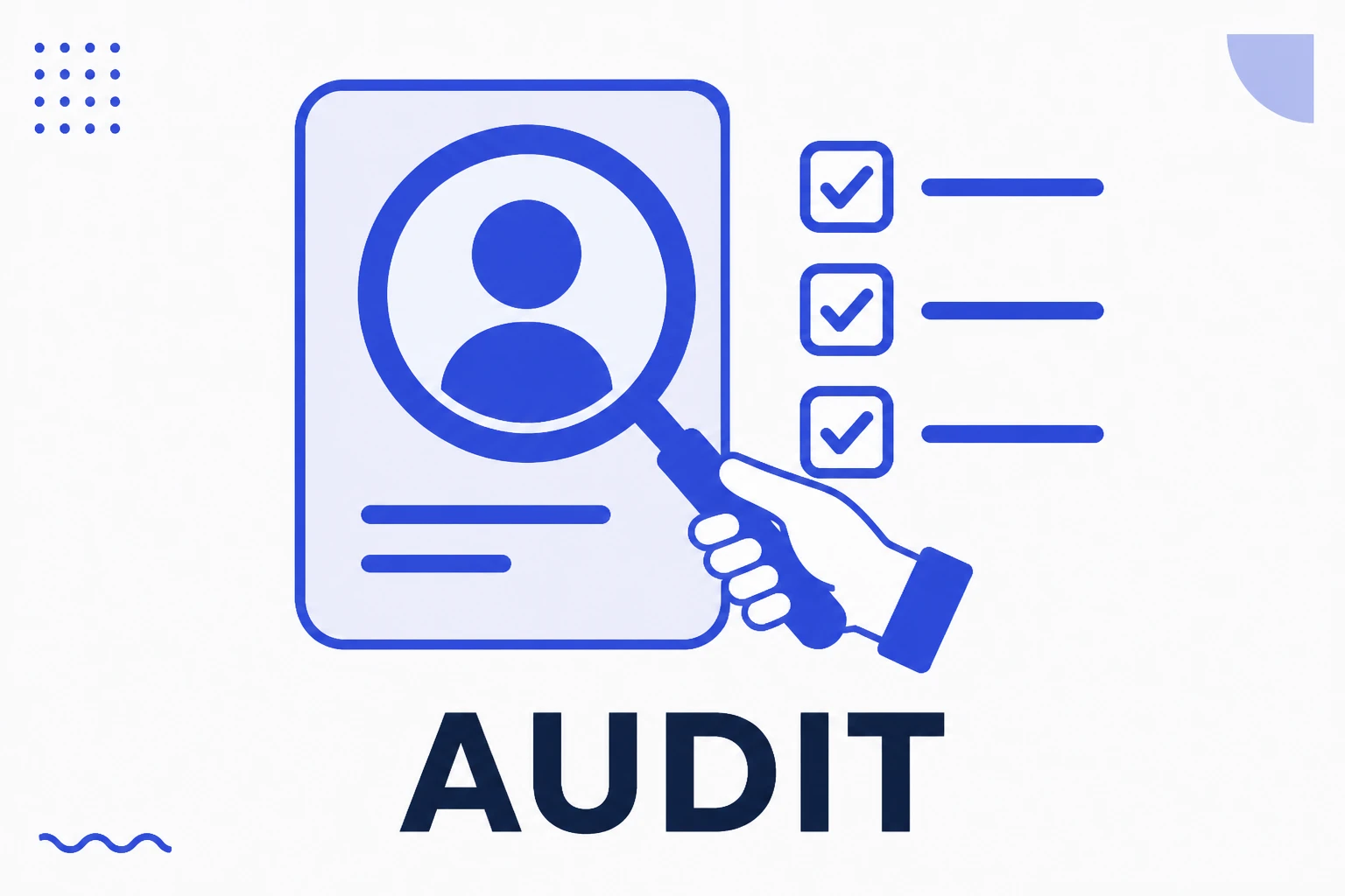 Illustration of a profile audit with a magnifier over a profile