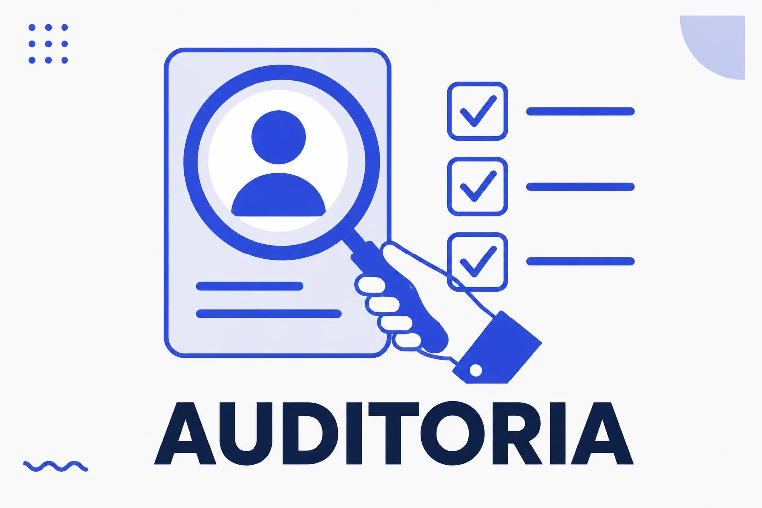 Ilustración de auditoría de perfil con una lupa sobre un perfil