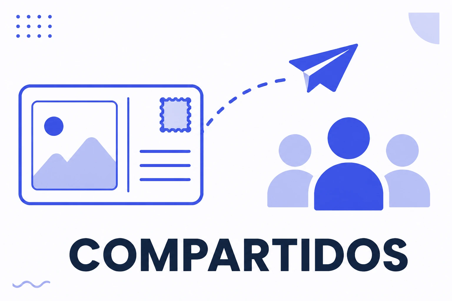 Ilustración de compartir, con una publicación siendo enviada a otra persona
