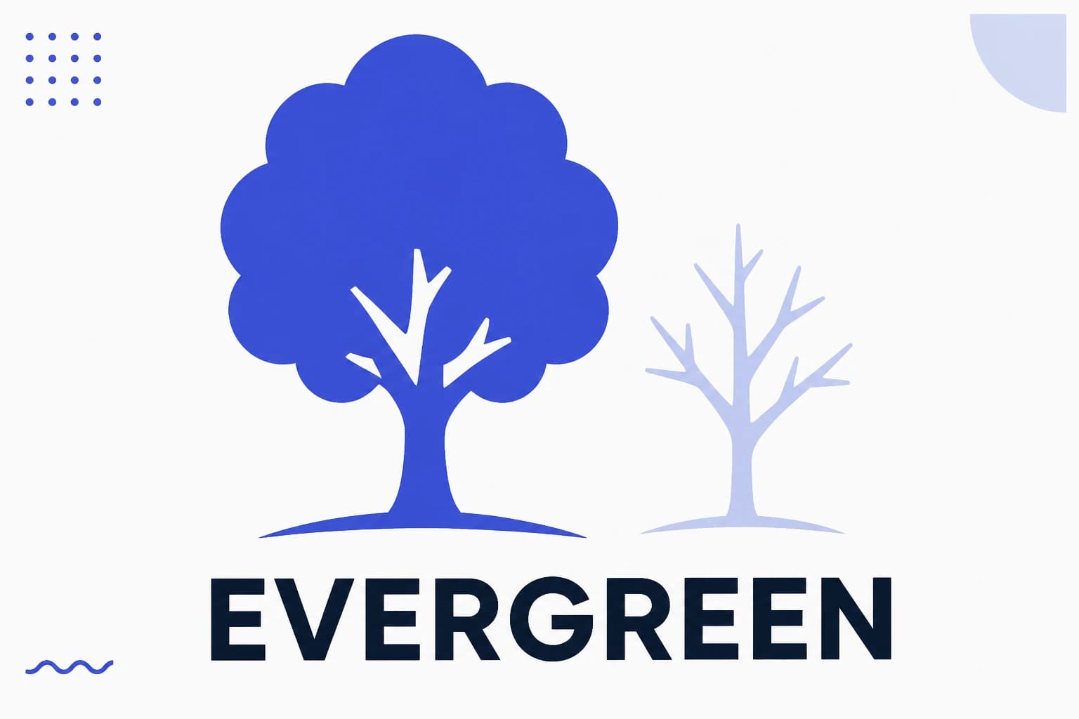 Illustration of evergreen content with a tree that keeps its leaves