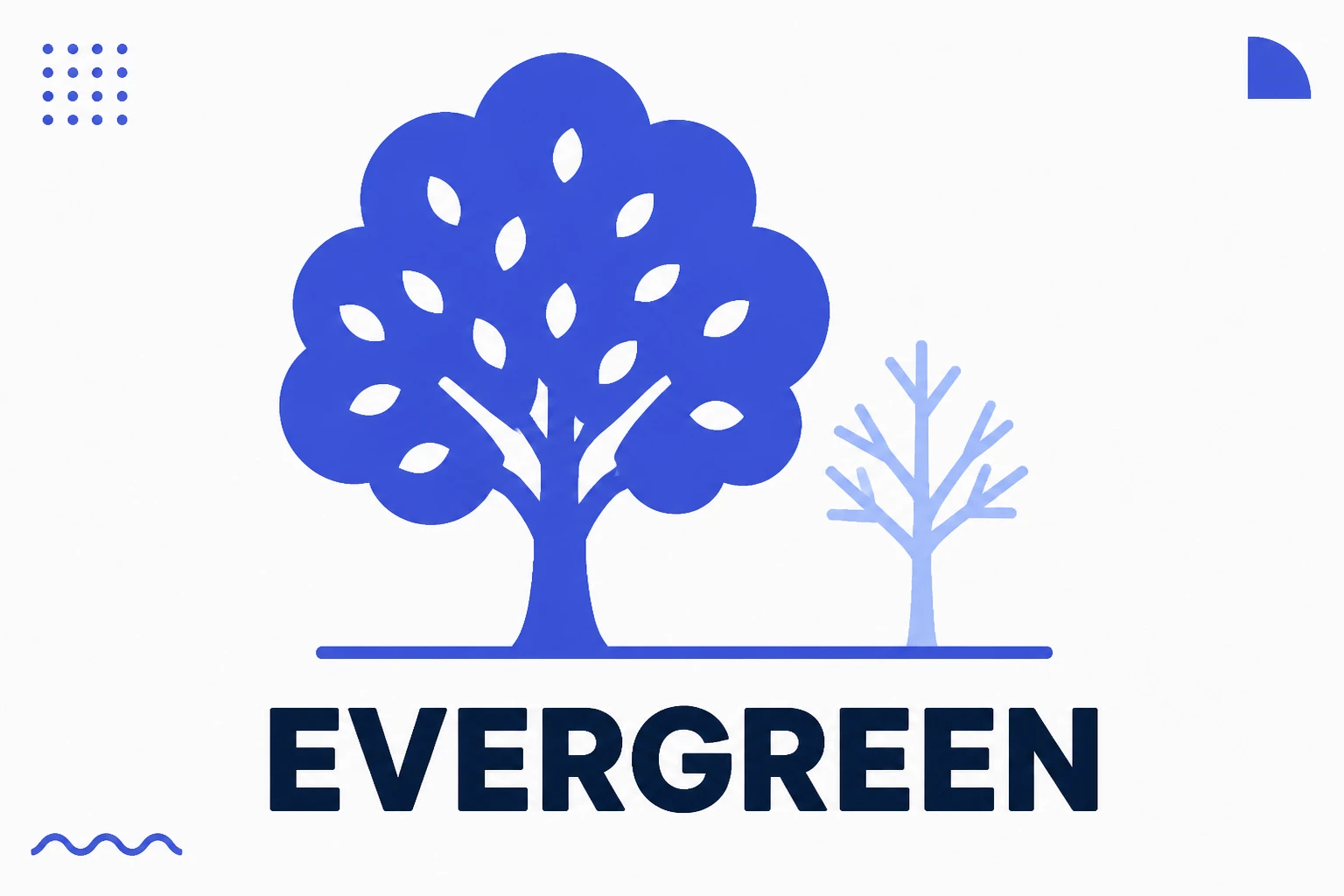 Ilustración de contenido evergreen con un árbol de hojas permanentes
