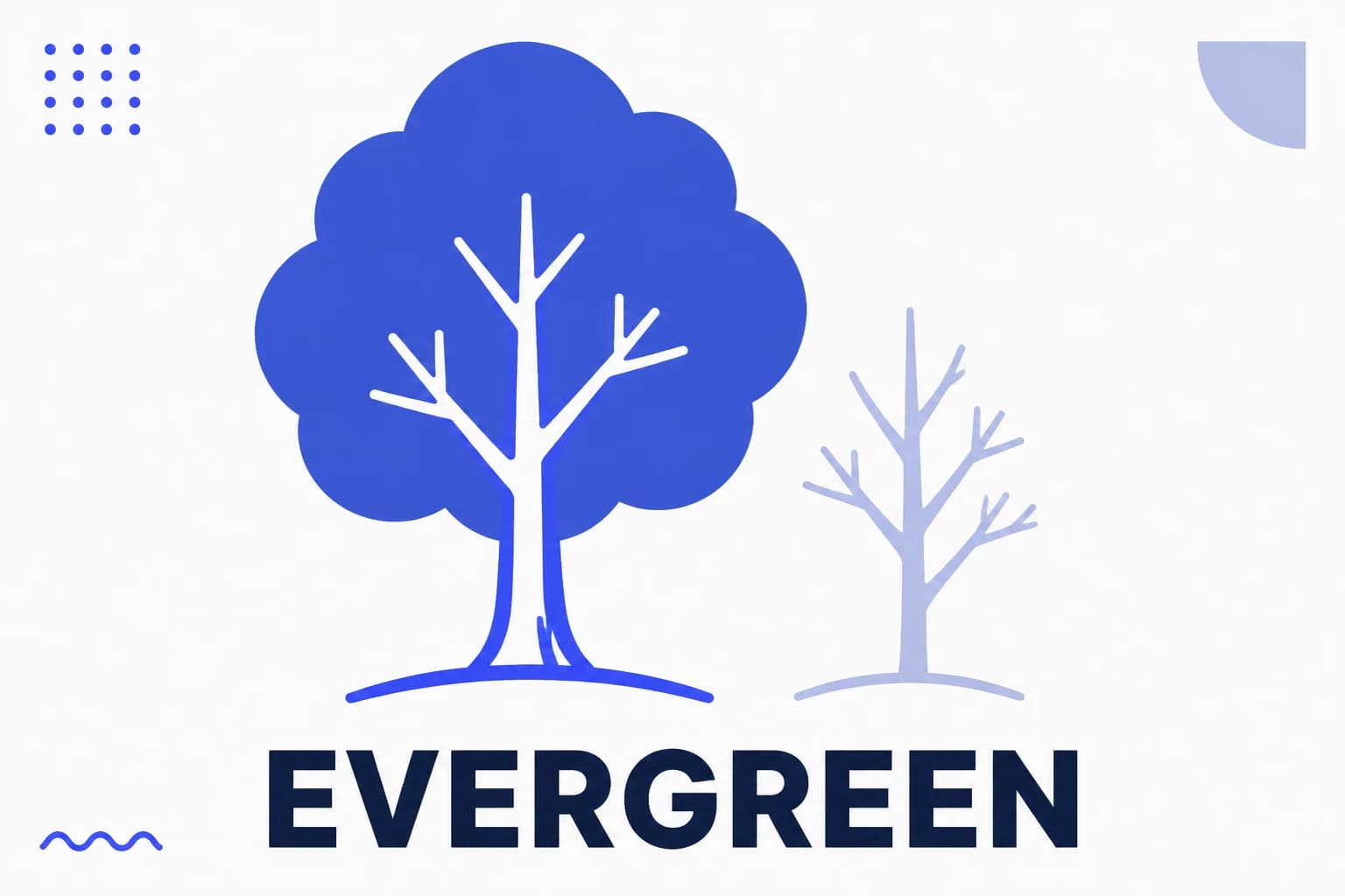 Ilustração de conteúdo evergreen com uma árvore de folhas permanentes