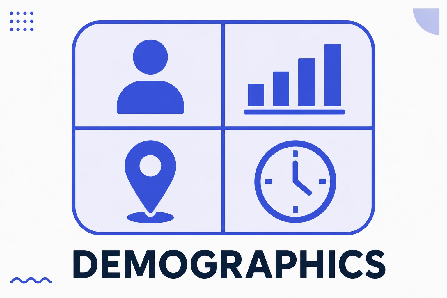 Illustration of audience demographics, with age, gender and city cuts