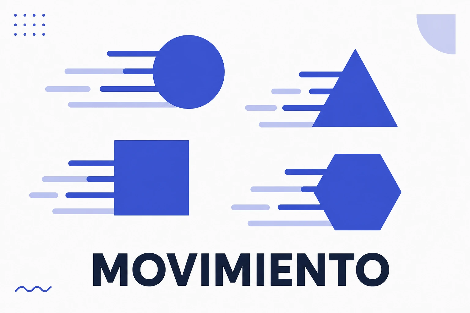Ilustración de motion graphics con formas y texto en movimiento