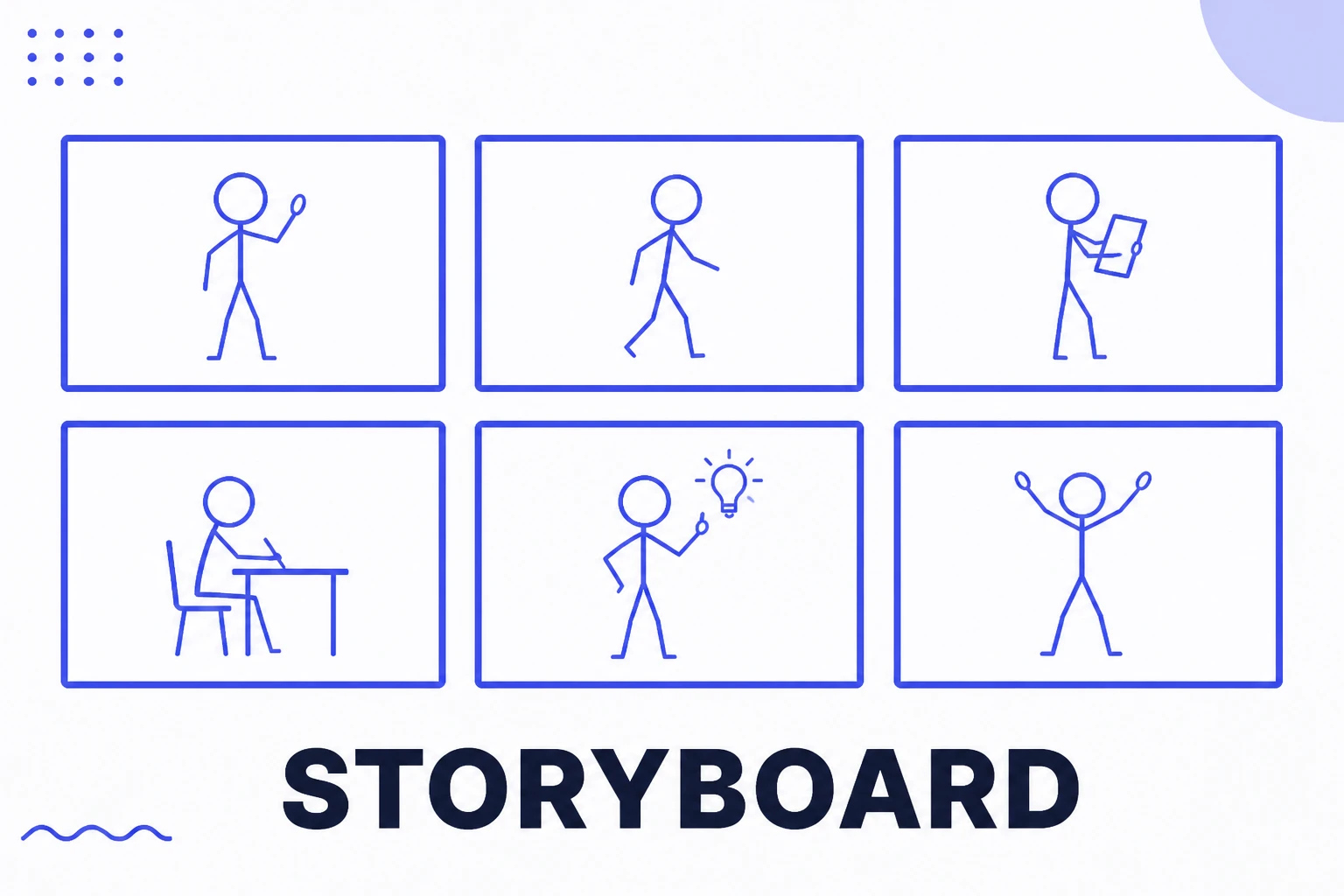 Illustration of a storyboard with frames in sequence