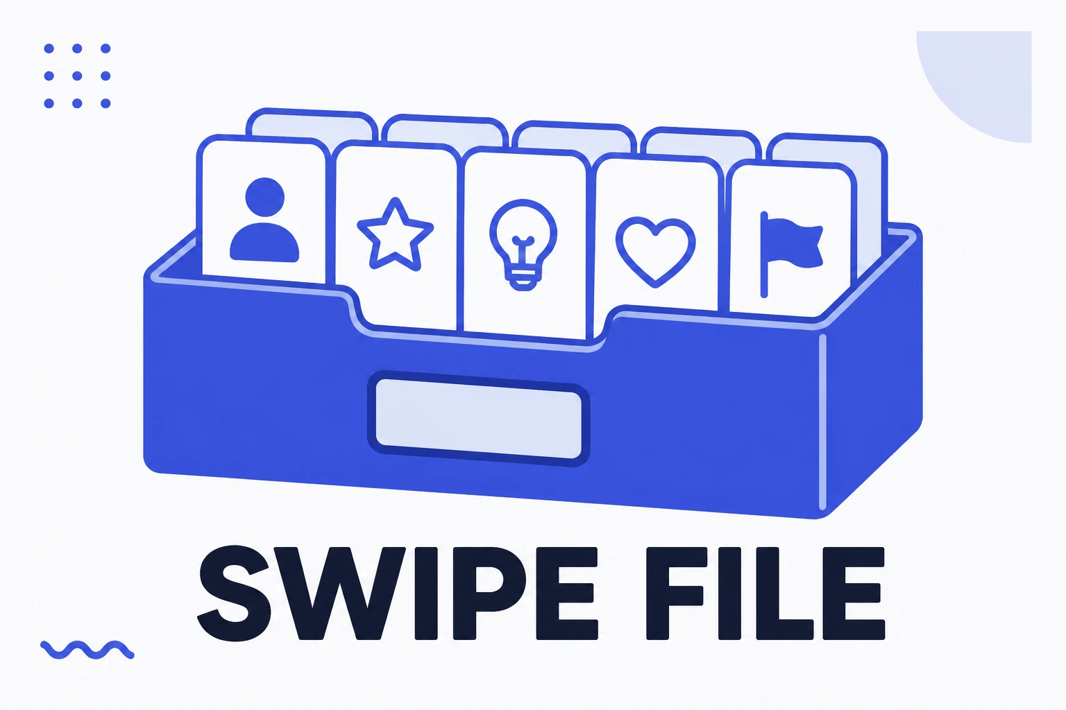 Illustration of a swipe file with archived references