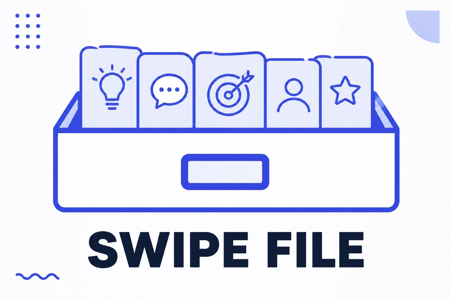 Ilustración de un swipe file con referencias archivadas