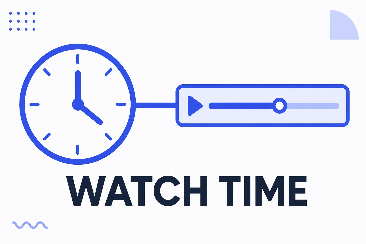 Illustration of watch time, with a clock and a video timeline